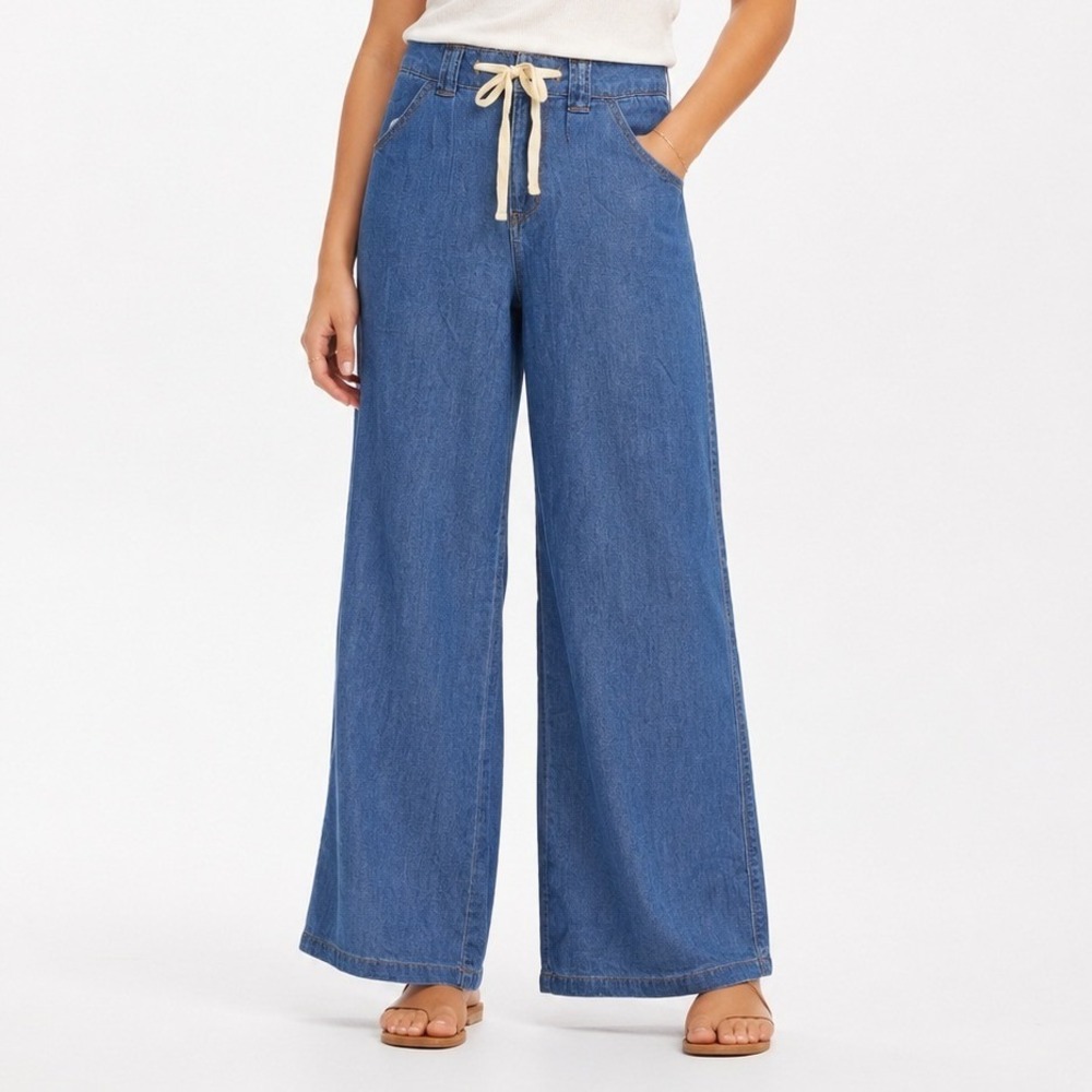 Sanctuary Vacationer Wide Leg Pant Light Blue Denim Drawstring M New